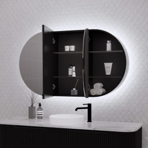 London Matte Black Oval LED Shaving Cabinet 1200 * 700